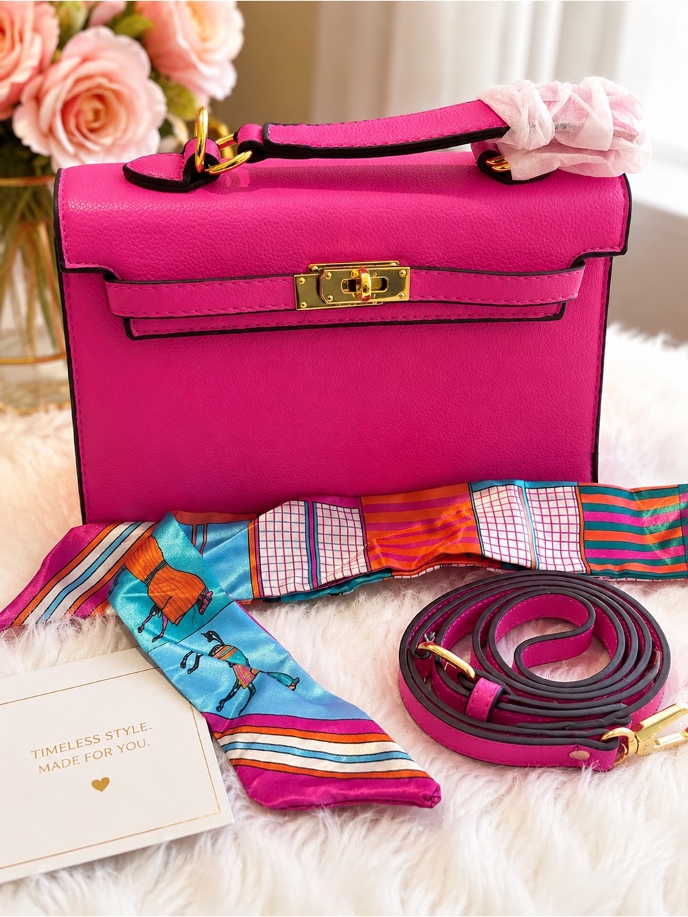 Source Unknown Hot Pink Satchel with Gold Hardware
